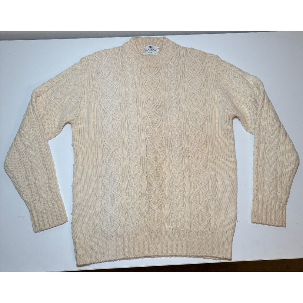 Vintage Men's English Sports Shop Cable Knit Sweater XL Wool Fisherman Ivory - Picture 2 of 6
